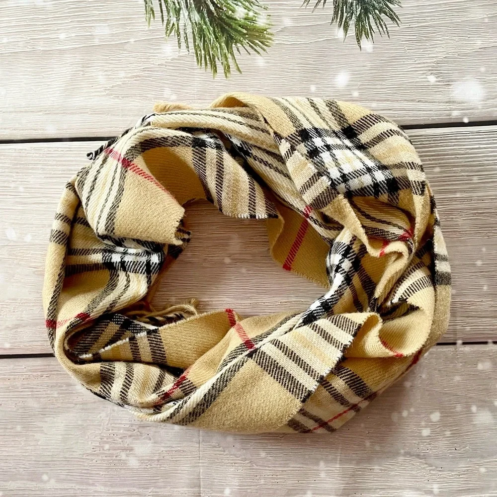Plaid Rectangular Acrylic Scarf with Fringe 12” x 64”
